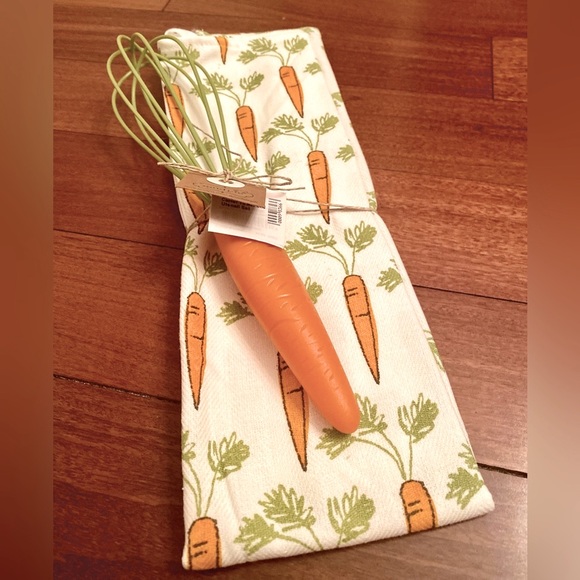 Set/2 Mudpie NWT Carrot Dish Towel & Utensil Set & Flower Dish Towel Utensil Set - Picture 10 of 11